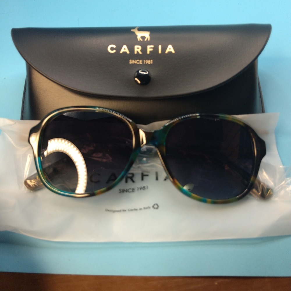 Carfia CA2024S Polarized Sunglasses Teal Tortoise Shell Round Frame Italy Design